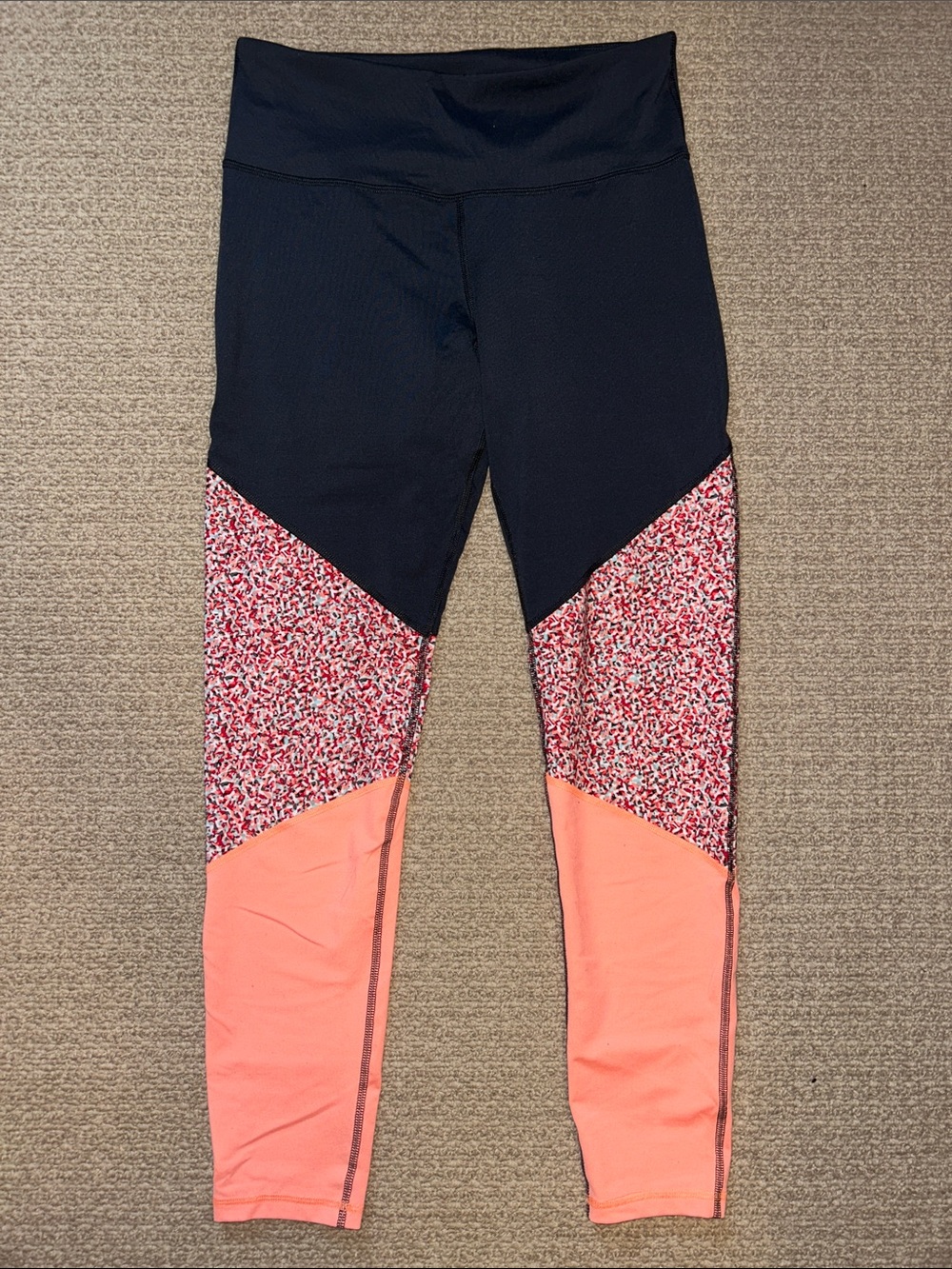 Women’s Black and Coral Colorblock Leggings